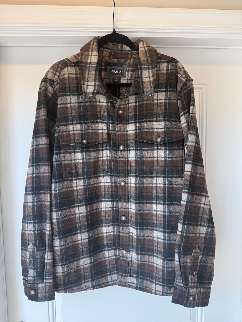 Liverpool Brown and Cream Plaid Shirt Jacket
